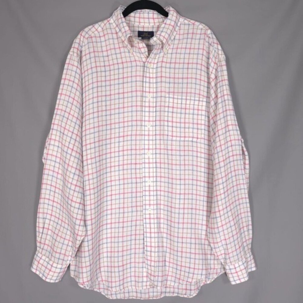 Brooks Brothers 346 Men’s 100% LINEN Plaid LS Shirt HONG KONG🇭🇰MADE Size LARGE